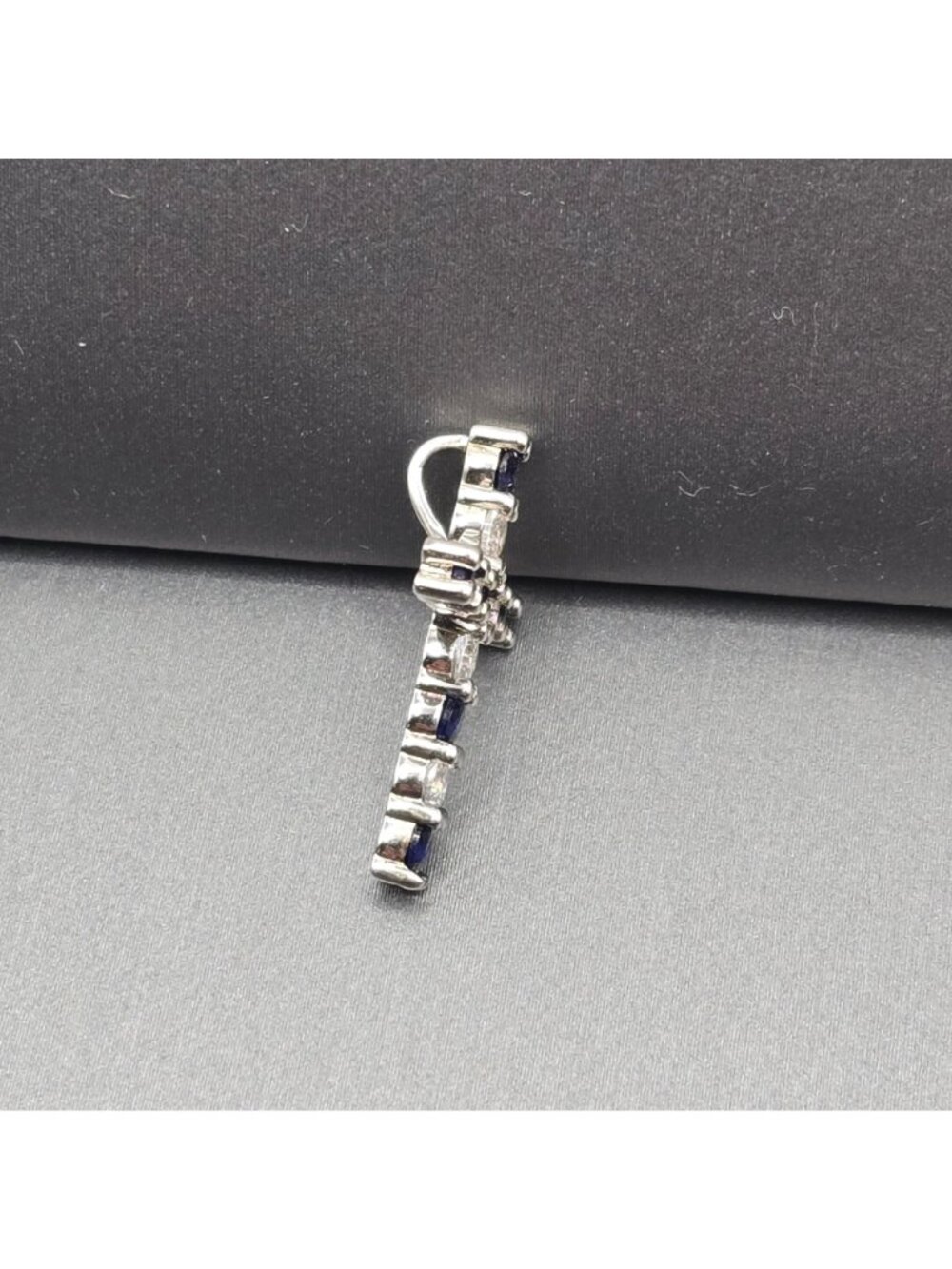Sterling Silver Lab Sapphire CZ Cross Pendant Dainty Blue Charm 925 Hidden Bail - Picture 2 of 11